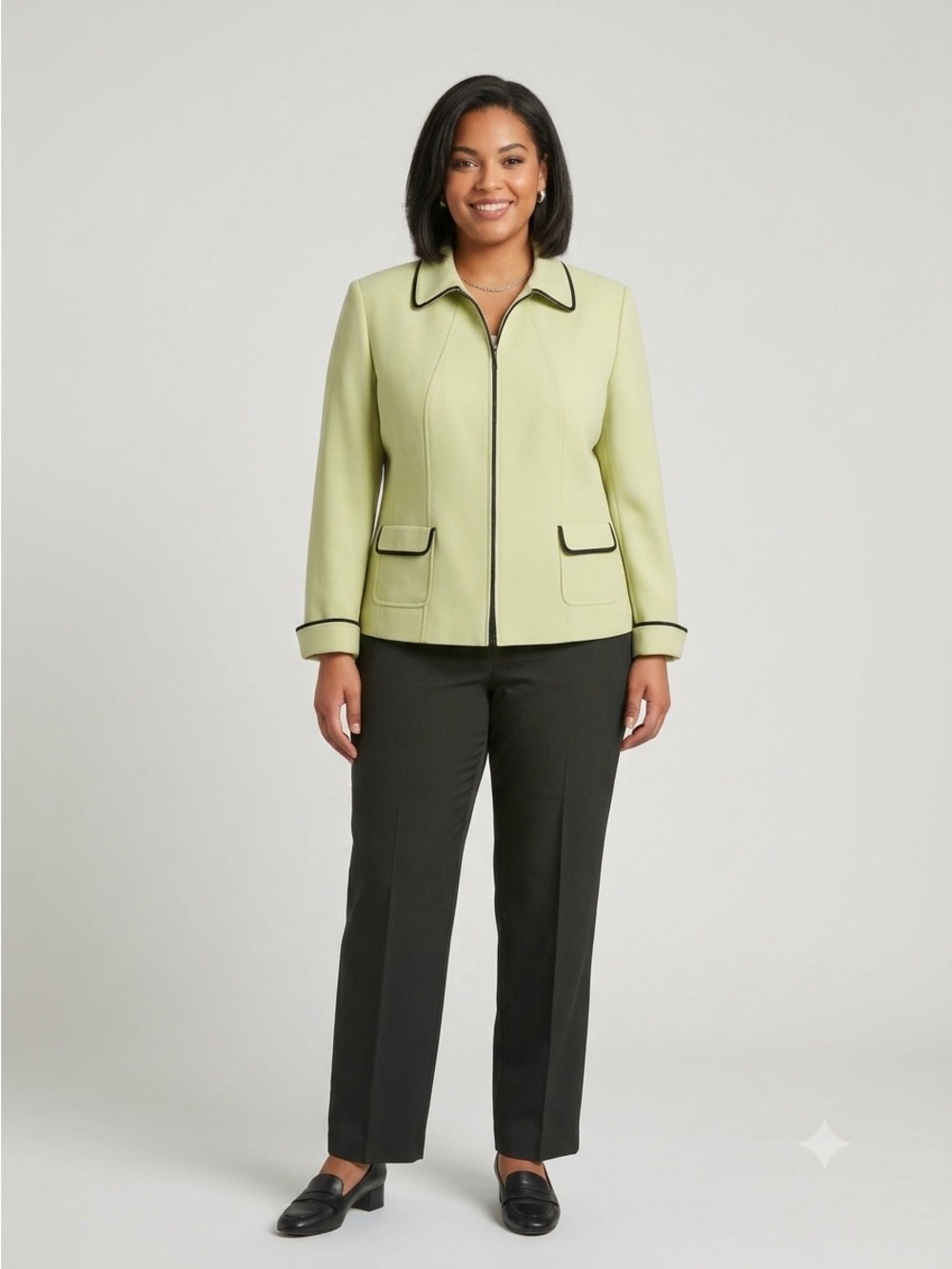 Tahari Arthur S. Levine 2-Piece Pants Suit Set Size 18 Green Blazer Black Pants